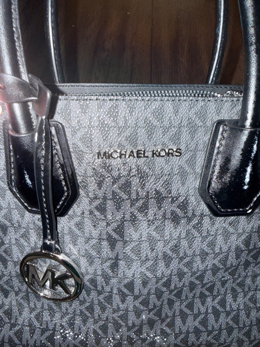 Michael Kors Black Logo Mini Tote with Gold MK Charm - Picture 4 of 7